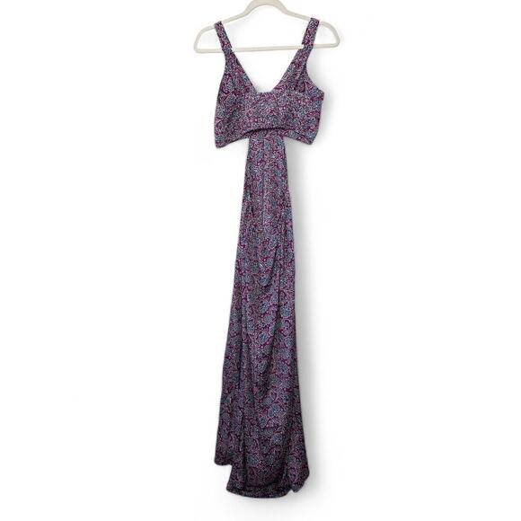 KARMA HIGHWAY Purple-Teal Floral Cut Out Waist Maxi Dress - Picture 7 of 7